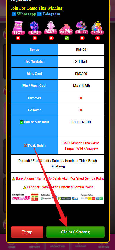 Free Credit New - Free Credit No Deposit - TopUp33 - RM100 - Step 3 - Claim Bonus - Part 2