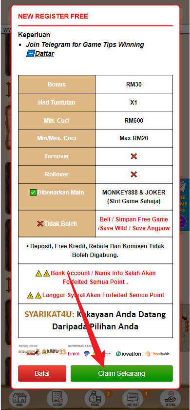 Free Credit New - Free Credit No Deposit - KAYU33 - RM30 - Step 3 - Claim Bonus - Part 2