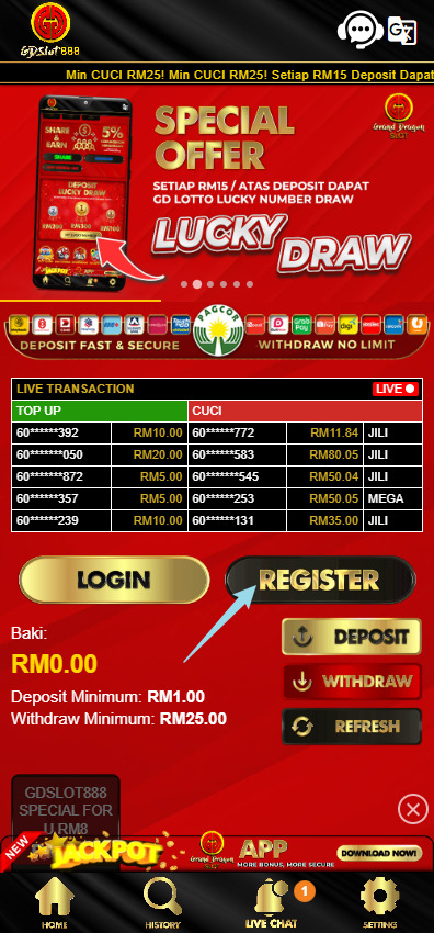 Free Credit New - Free Credit No Deposit - GDSlot888 - RM10 - Step 1 - Register An Account - Part 1
