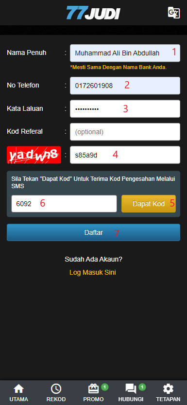 Step1 - Register at 77Judi Casino - Part 2