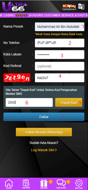Free Credit New - Free Credit Slot - Ultra66 - RM20 - Step 1 - Register An Account - Part 2