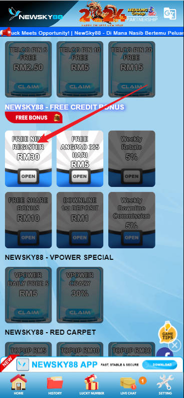 Free Credit New - Free Credit No Deposit - Newsky88 - RM30 - Step 3 - Claim Bonus - Part 1