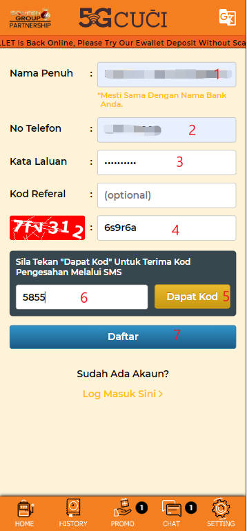 Free Credit New - Free Credit No Deposit - 5GCUCI - RM30 - Step 1 - Register An Account - Part 2