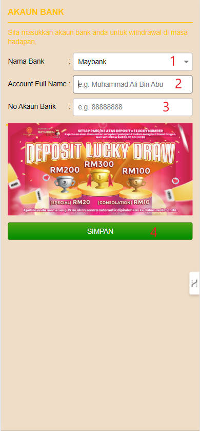 Free Credit New - Free Credit No Deposit - KAYU33 - RM30 - Step 2 - Add A Bank Account - Part 1