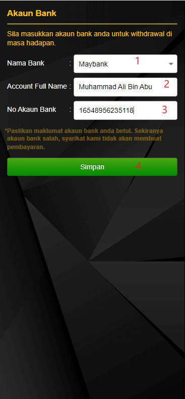 Free Credit New - Free Credit Slot - Ultra66 - RM20 - Step 2 - Add A Bank Account - Part 1
