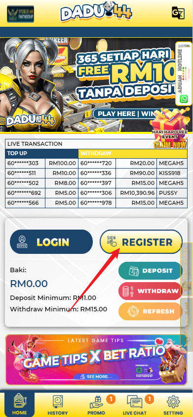 Free Credit New - Free Credit No Deposit - Dadu44 - RM20 - Step 1 - Register An Account - Part 1