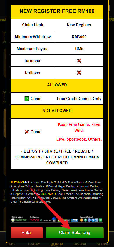 Free Credit New - Free Credit Slot - JUDYMYR - RM100 - Step 3 - Claim Bonus - Part 2