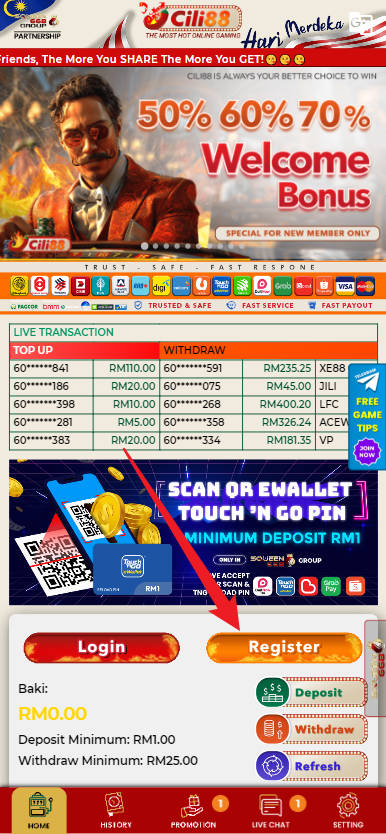 Free Credit New - Free Credit No Deposit - Cili88 - RM30 - Step 1 - Register An Account - Part 1