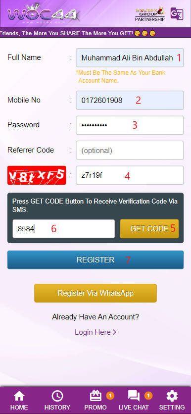 Free Credit New - Free Credit No Deposit - WOC44 - RM20 - Step 1 - Register An Account - Part 2
