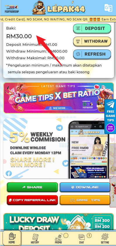 Free Credit New - Free Credit No Deposit - Lepak44 - RM30 - Step 4 - Check Balance