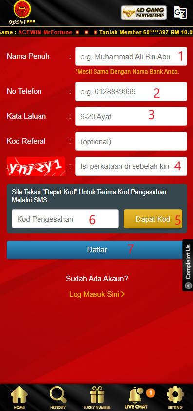 Free Credit New - Free Credit Slot - GDSlot888 - RM6 - Step 1 - Register An Account - Part 2
