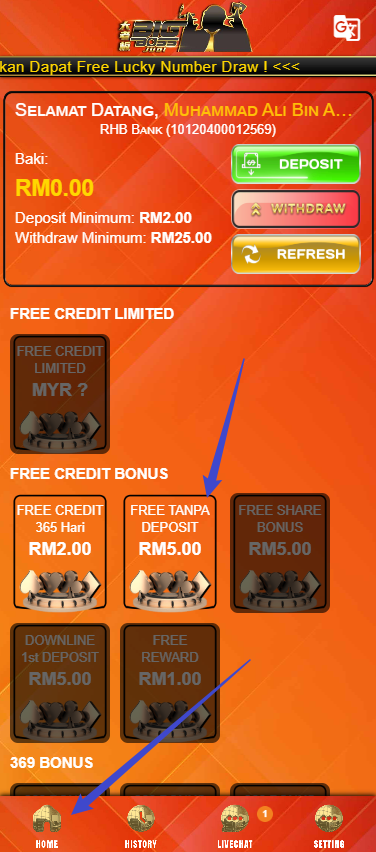 Free Credit New - Free Credit No Deposit - Big Boss Judi - RM5 - Step 3 - Claim Bonus - Part 1