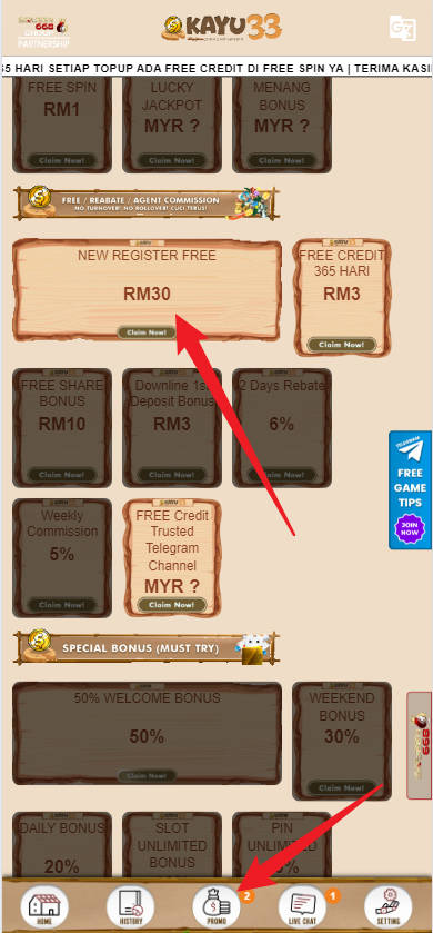 Free Credit New - Free Credit No Deposit - KAYU33 - RM30 - Step 3 - Claim Bonus - Part 1