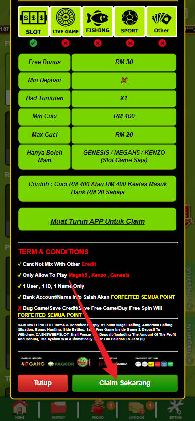 Free Credit New - Free Credit Slot - Cashsweep - RM5 - Step 3 - Claim Bonus - Part 2
