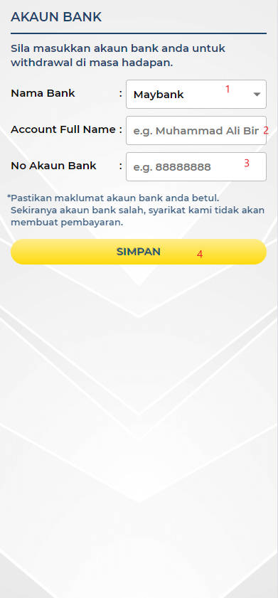 Free Credit New - Free Credit No Deposit - Dadu44 - RM20 - Step 2 - Add A Bank Account - Part 1