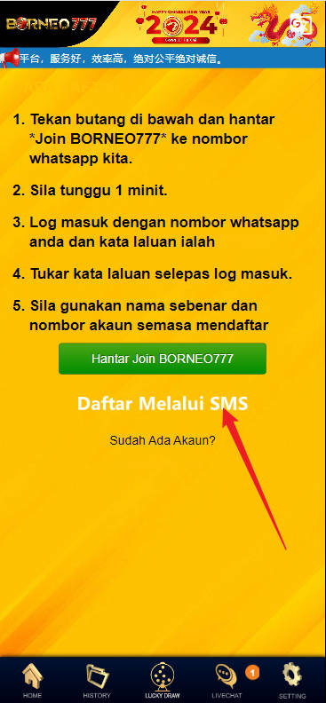 Free Credit New - Free Credit No Deposit - Borneo777 - RM30 - Step 1 - Register An Account - Part 2