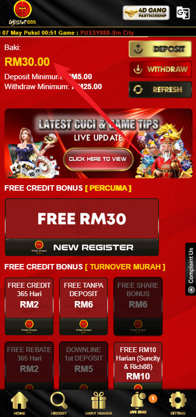 Free Credit New - Free Credit Slot - GDSlot888 - RM6 - Step 4 - Check Balance