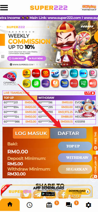 Free Credit New - Free Credit No Deposit - Super222 - RM20 - Step 1 - Register An Account - Part 1