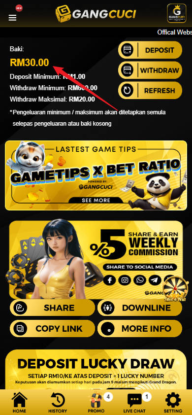 Free Credit New - Free Credit No Deposit - GANGCUCI - RM30 - Step 4 - Check Balance