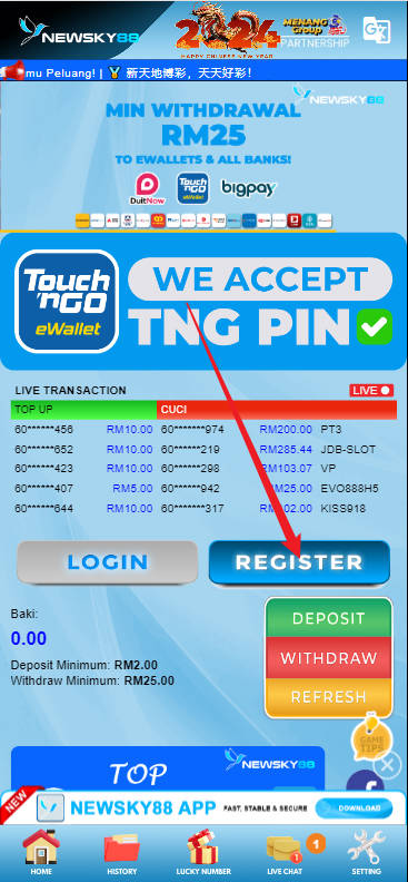 Free Credit New - Free Credit No Deposit - Newsky88 - RM30 - Step 1 - Register An Account - Part 1