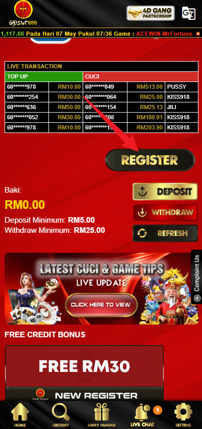 Free Credit New - Free Credit Slot - GDSlot888 - RM6 - Step 1 - Register An Account - Part 1