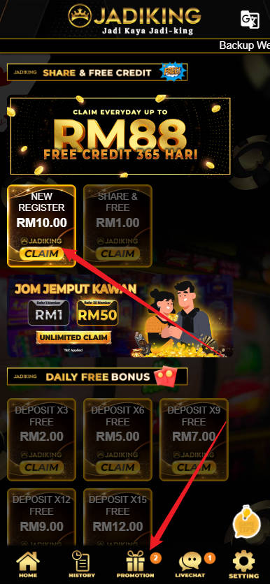 Free Credit New - Free Credit No Deposit - Jadiking88 - RM10 - Step 3 - Claim Bonus - Part 1