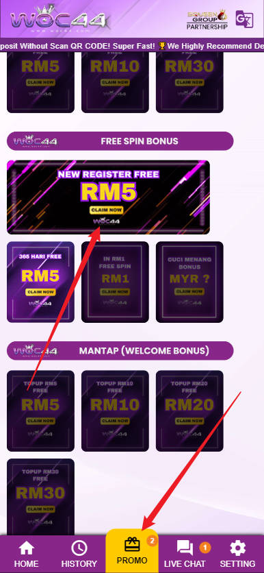 Free Credit New - Free Credit No Deposit - WOC44 - RM20 - Step 3 - Claim Bonus - Part 1