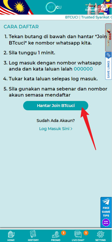 Free Credit New - Free Credit Slot - BTCUCI - RM30 - Step 1 - Register An Account - Part 2