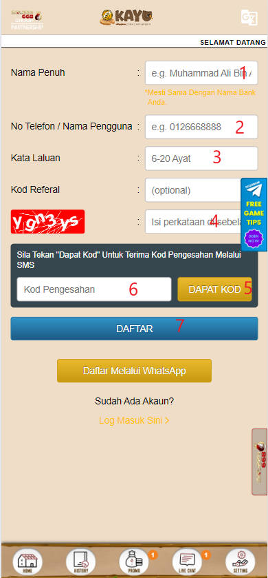 Free Credit New - Free Credit No Deposit - KAYU33 - RM30 - Step 1 - Register An Account - Part 2