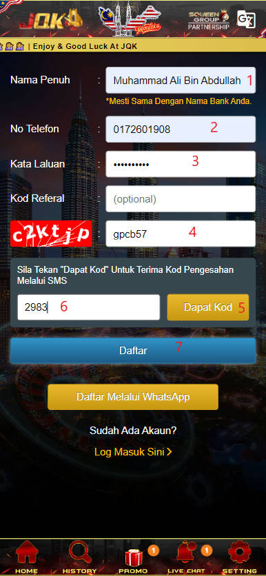Step 1 - Register at JQK Malaysia Casino - Part 2