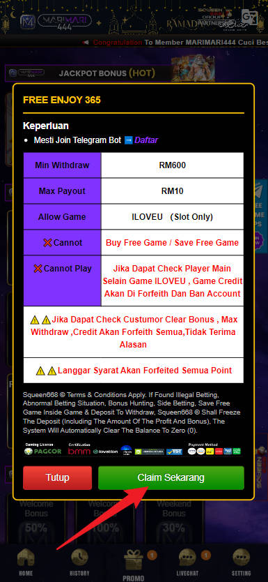 Free Credit New - Free Credit 365 - MariMari444 - RM10 - Step 3 - Claim Bonus - Part 2