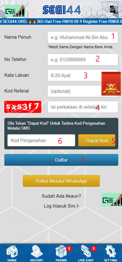 Free Credit New - Free Credit 365 - Segi44 - RM1 - Step 1 - Register An Account - Part 2