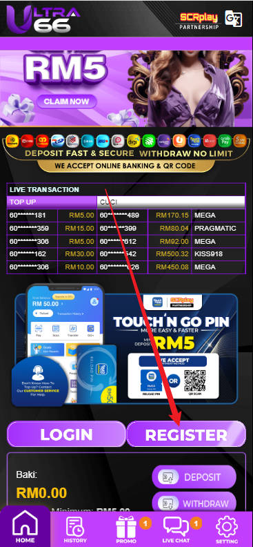 Free Credit New - Free Credit Slot - Ultra66 - RM20 - Step 1 - Register An Account - Part 1