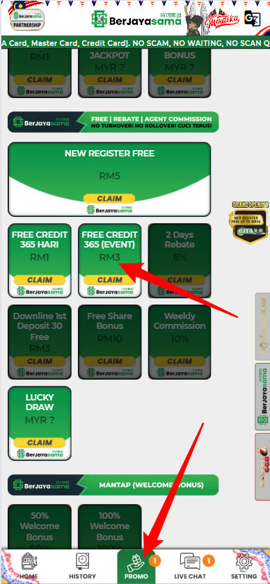 Free Credit New - Free Credit 365 - Berjayasama - RM3 - Step 3 - Claim Bonus - Part 1