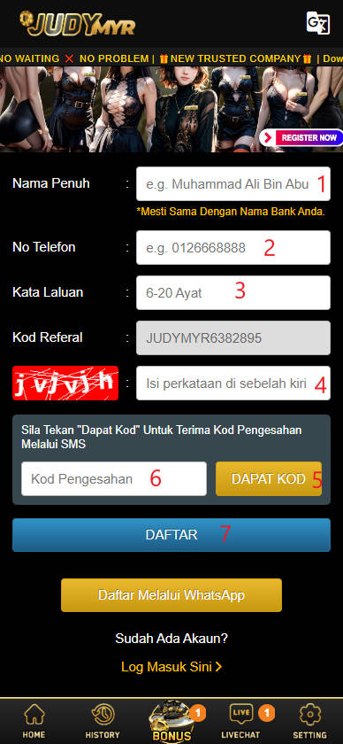 Free Credit New - Free Credit Slot - JUDYMYR - RM100 - Step 1 - Register An Account - Part 2