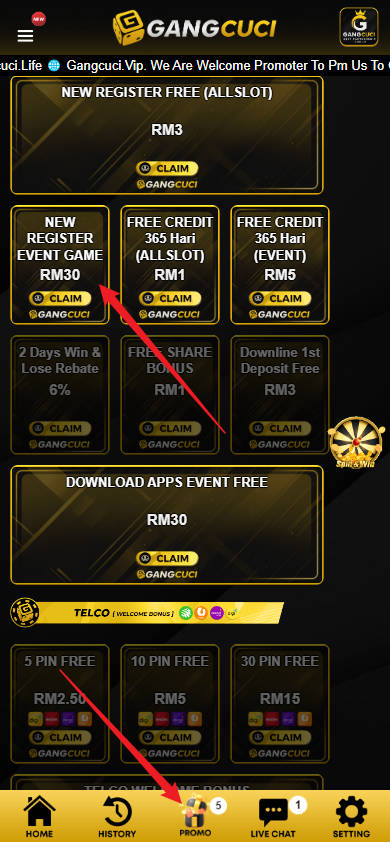 Free Credit New - Free Credit No Deposit - GANGCUCI - RM30 - Step 3 - Claim Bonus - Part 1
