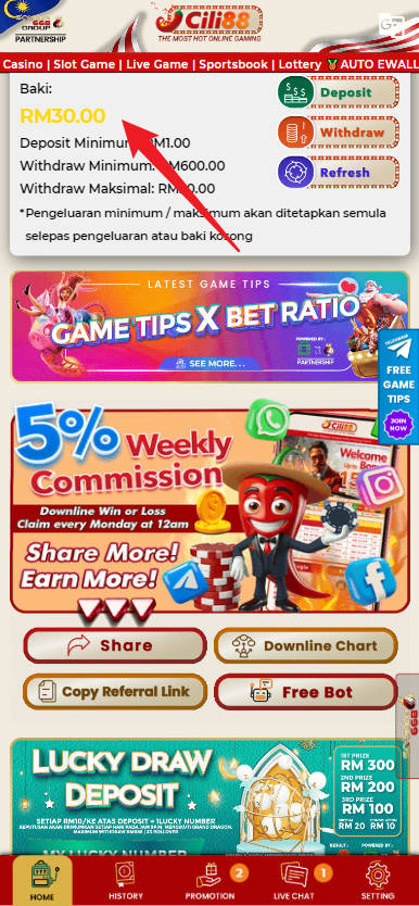 Free Credit New - Free Credit No Deposit - Cili88 - RM30 - Step 4 - Check Balance