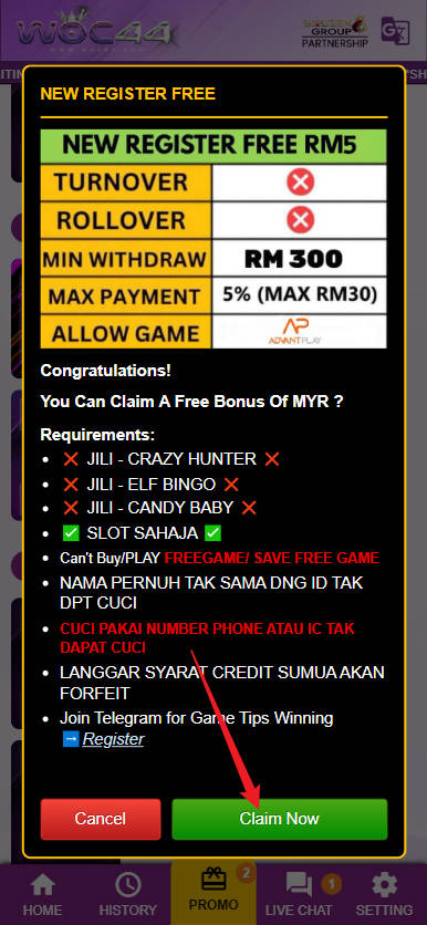 Free Credit New - Free Credit No Deposit - WOC44 - RM20 - Step 3 - Claim Bonus - Part 2