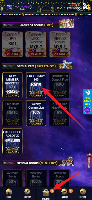 Free Credit New - Free Credit 365 - MariMari444 - RM10 - Step 3 - Claim Bonus - Part 1