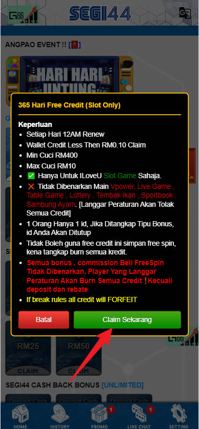 Free Credit New - Free Credit 365 - Segi44 - RM1 - Step 3 - Claim Bonus - Part 2