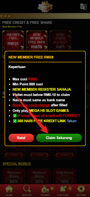 Free Credit New - Free Credit No Deposit - Pussy777 - RM38 - Step 3 - Claim Bonus - Part 2