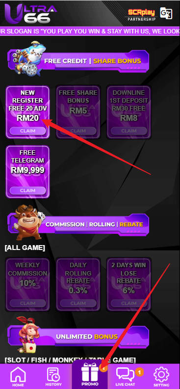 Free Credit New - Free Credit Slot - Ultra66 - RM20 - Step 3 - Claim Bonus - Part 1