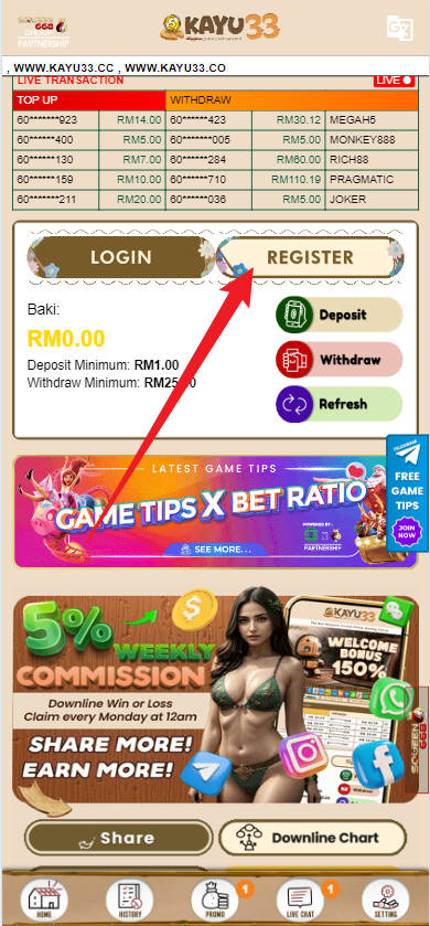 Free Credit New - Free Credit No Deposit - KAYU33 - RM30 - Step 1 - Register An Account - Part 1