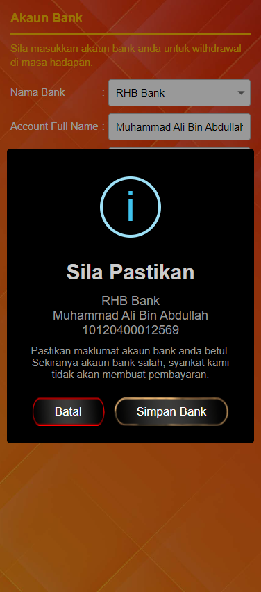 Step 2 - Submit Bank Account Details Big Boss Judi (Part 2)