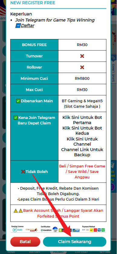 Free Credit New - Free Credit Slot - BTCUCI - RM30 - Step 3 - Claim Bonus - Part 2