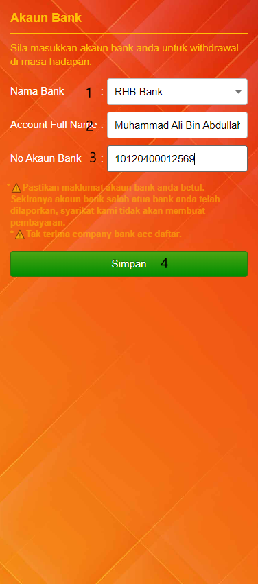 Step 2 - Submit Bank Account Details Big Boss Judi (Part 1)