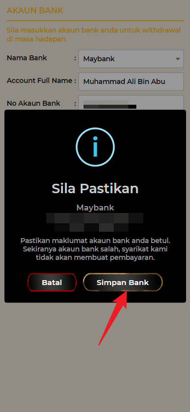 Free Credit New - Free Credit No Deposit - Cili88 - RM30 - Step 2 - Add A Bank Account - Part 2