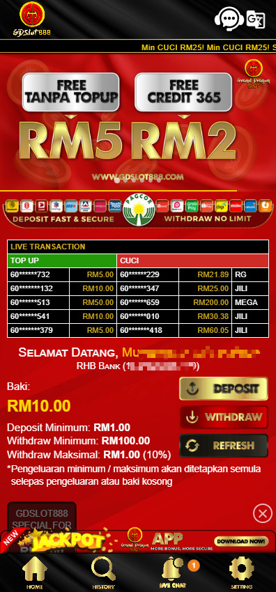 Free Credit New - Free Credit No Deposit - GDSlot888 - RM10 - Step 4 - Check Balance