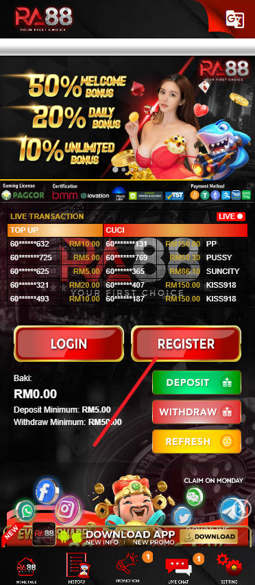 Free Credit New - Free Credit No Deposit - RA88 - RM5 - Step 1 - Register An Account - Part 1