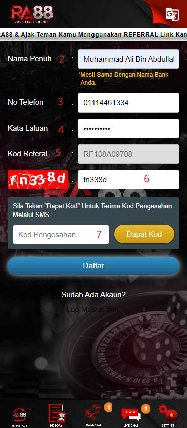 Free Credit New - Free Credit No Deposit - RA88 - RM5 - Step 1 - Register An Account - Part 2